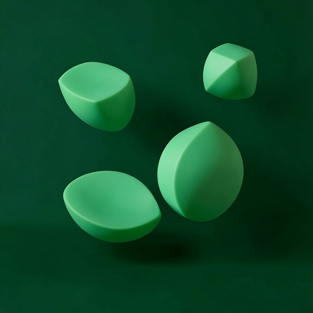 Soft green abstract geometric shapes on a dark green background